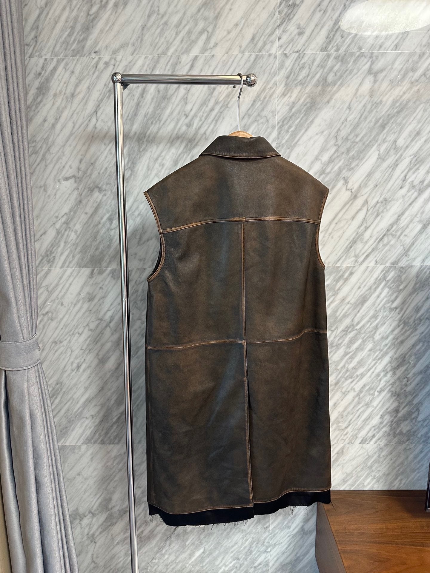 Leather long vest