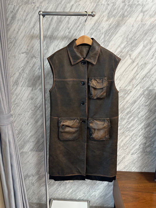 Leather long vest