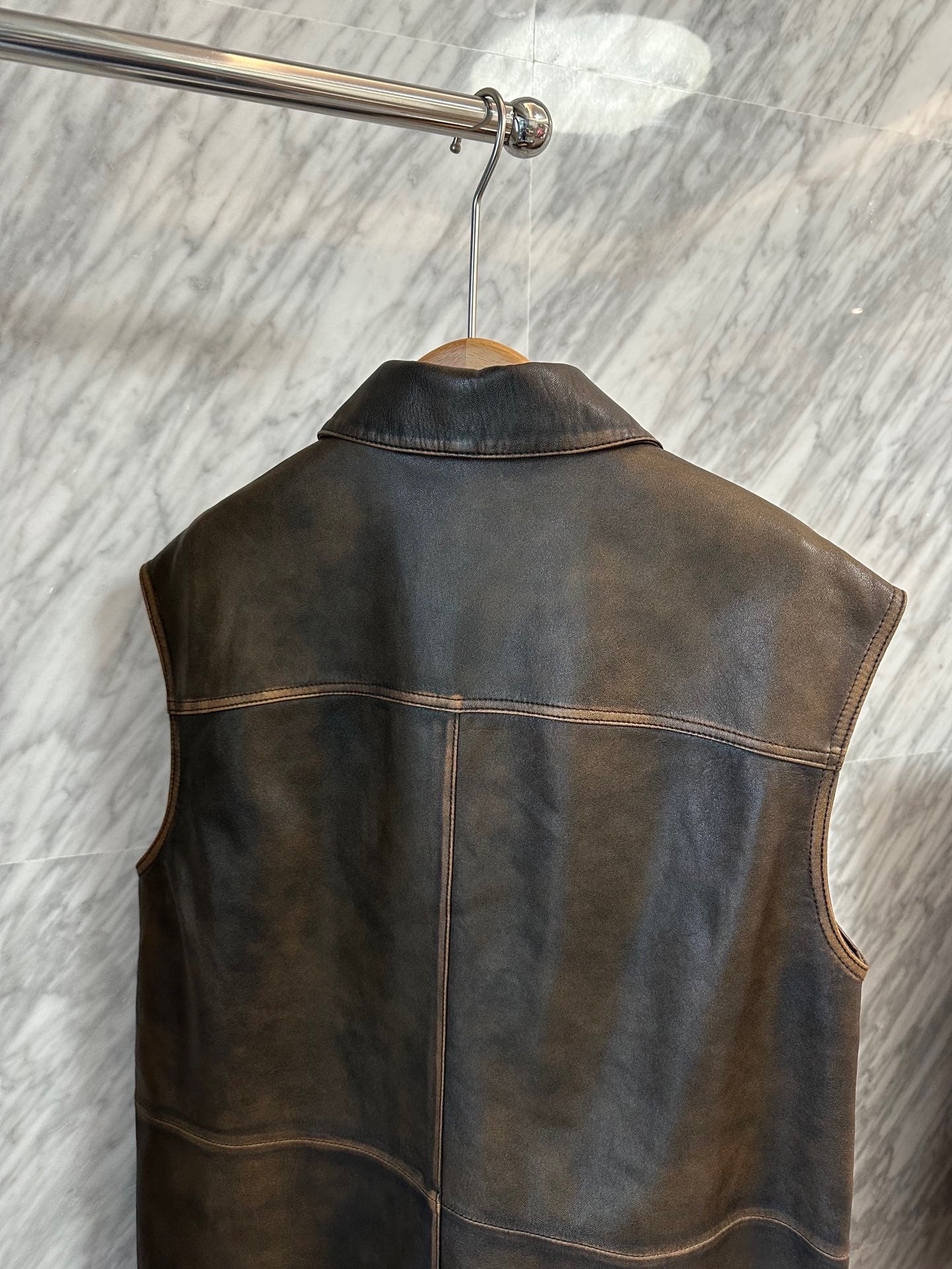 Leather long vest