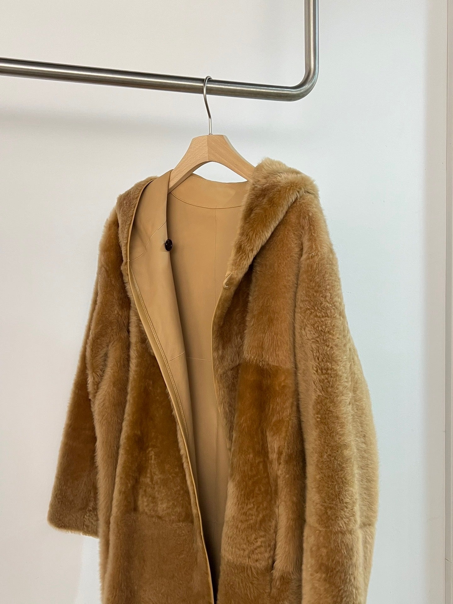 Double sided shearling coat
