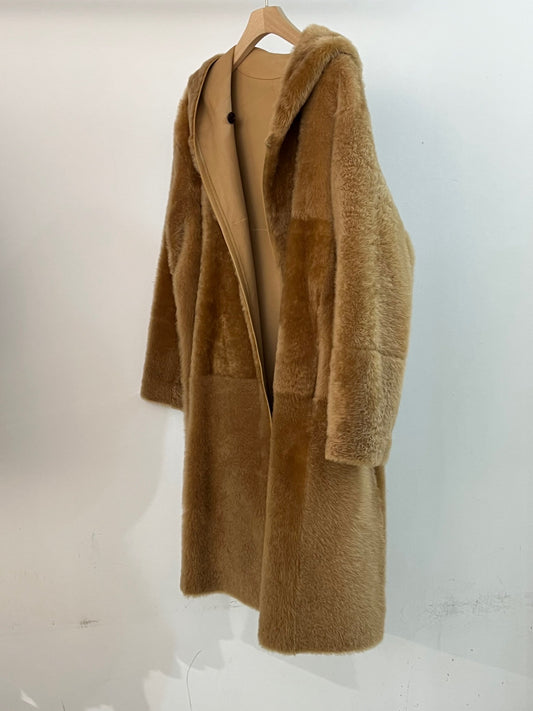 Double sided shearling coat